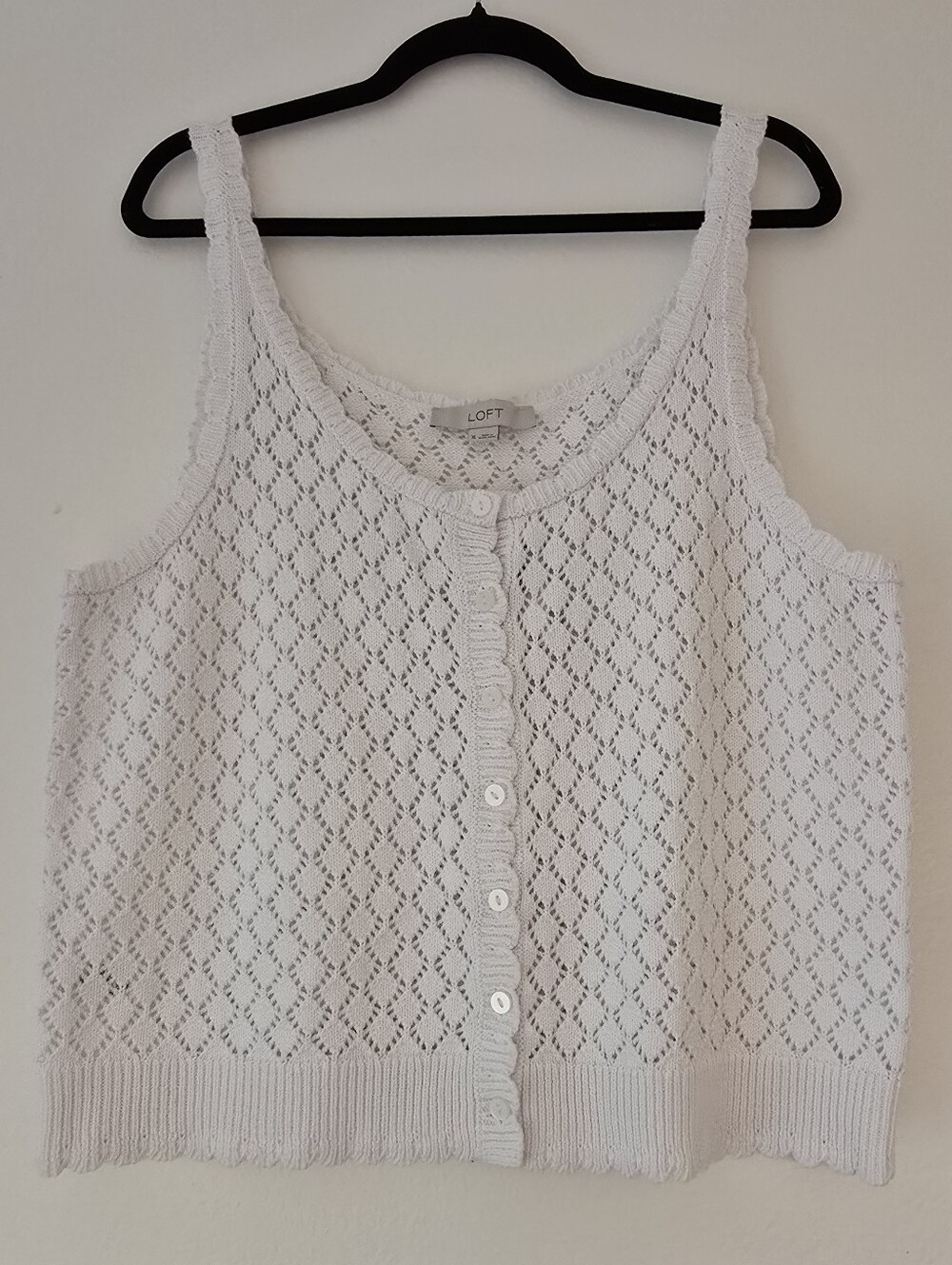LOFT White Crochet Knit Button-Front Tank